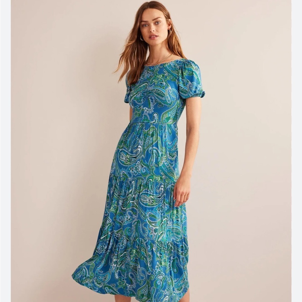 Boden Cut Out Blue and Green Maxi Dress